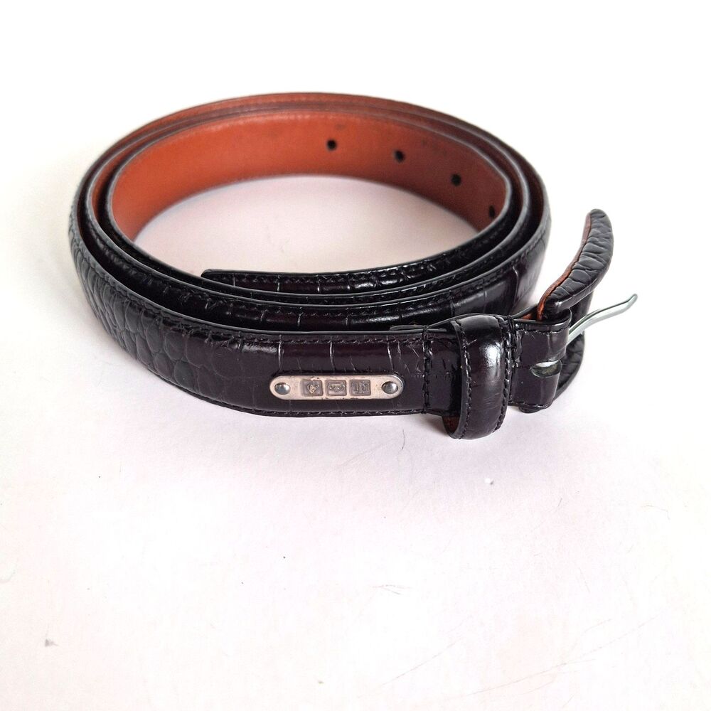 RLL VTG Lauren Ralph Lauren Black Italian Croc Leather 3X Equestrian Old Money